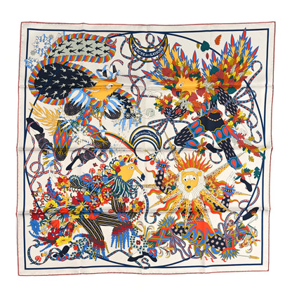 Hermes Silk Twill La Sacre Des Saisons Scarf 90 Craie Jaune Soleil 1 of 5