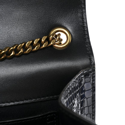 Saint Laurent Calfskin Crocodile Embossed Medium Classic Monogram Kate Tassel Satchel Black Blue 11 of 11