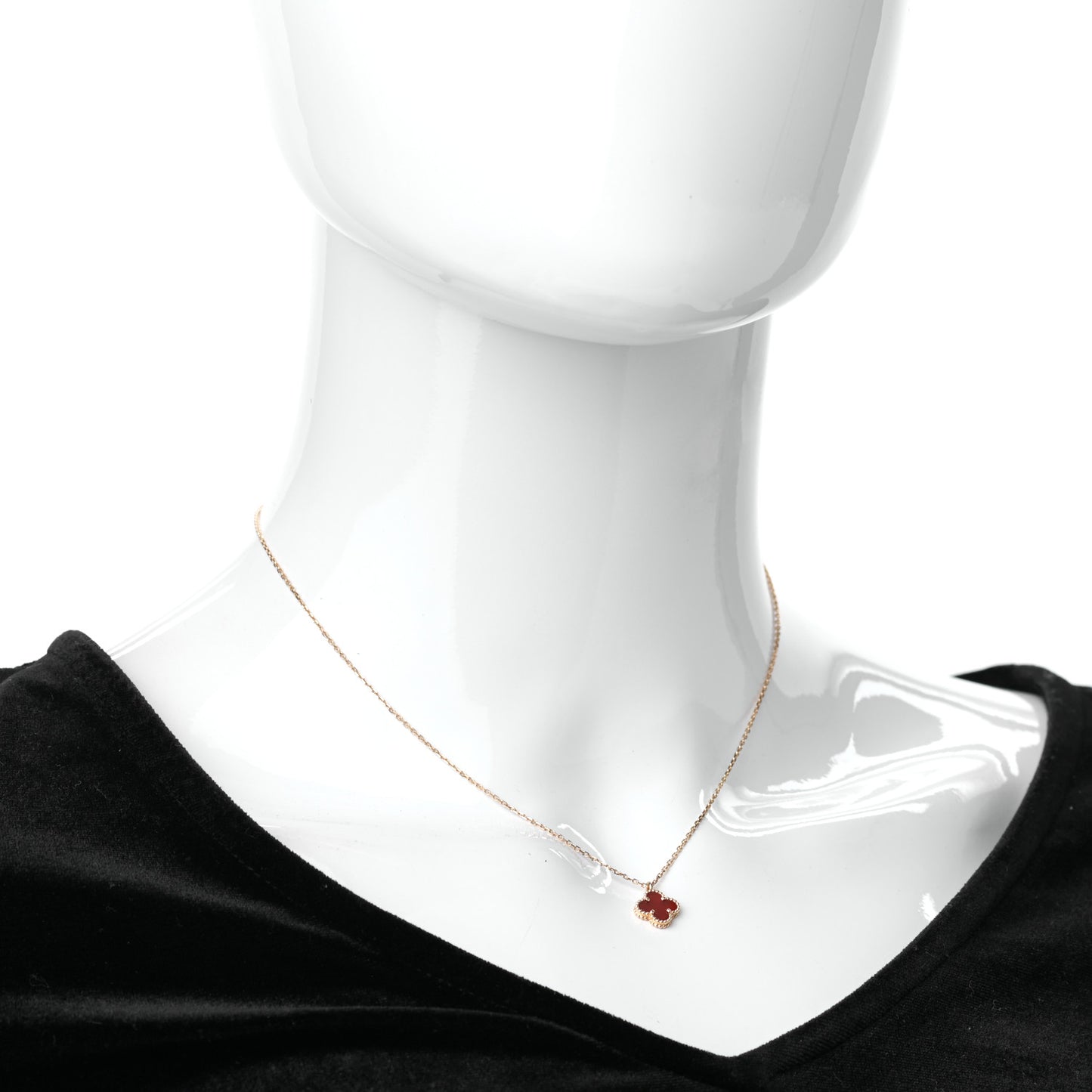 18K Rose Gold Carnelian Sweet Alhambra Pendant Necklace