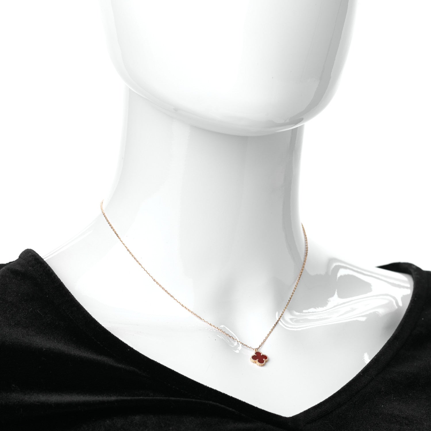 Van Cleef & Arpels 18K Rose Gold Carnelian Sweet Alhambra Pendant Necklace 2 of 6