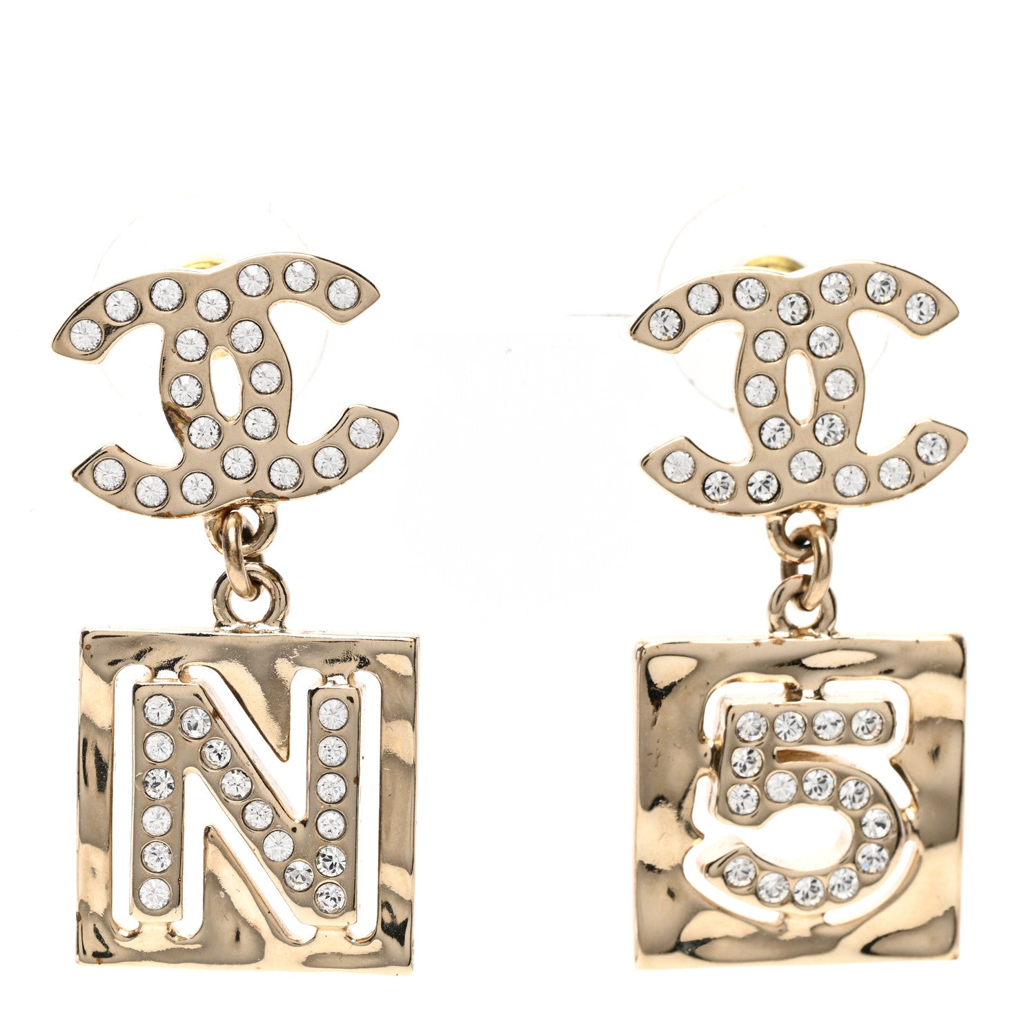 Chanel Crystal CC No 5 Drop Earrings Gold 1 of 5