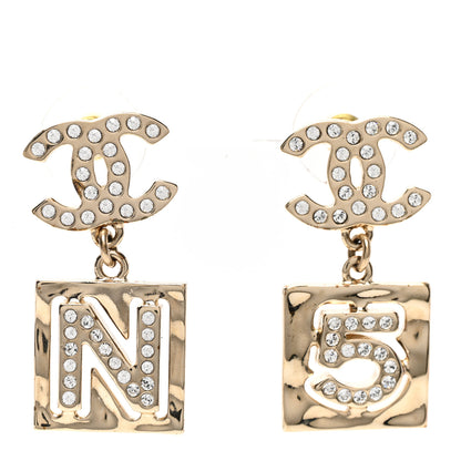 Chanel Crystal CC No 5 Drop Earrings Gold 1 of 5