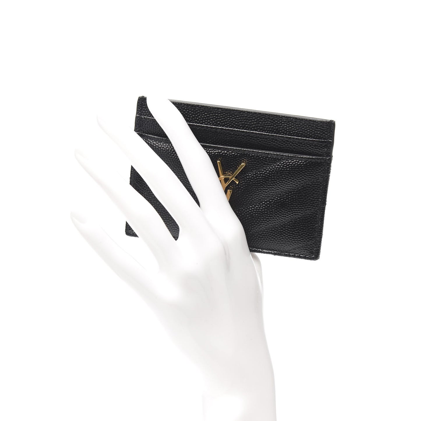 Grain De Poudre Matelasse Chevron Monogram Credit Card Case Black