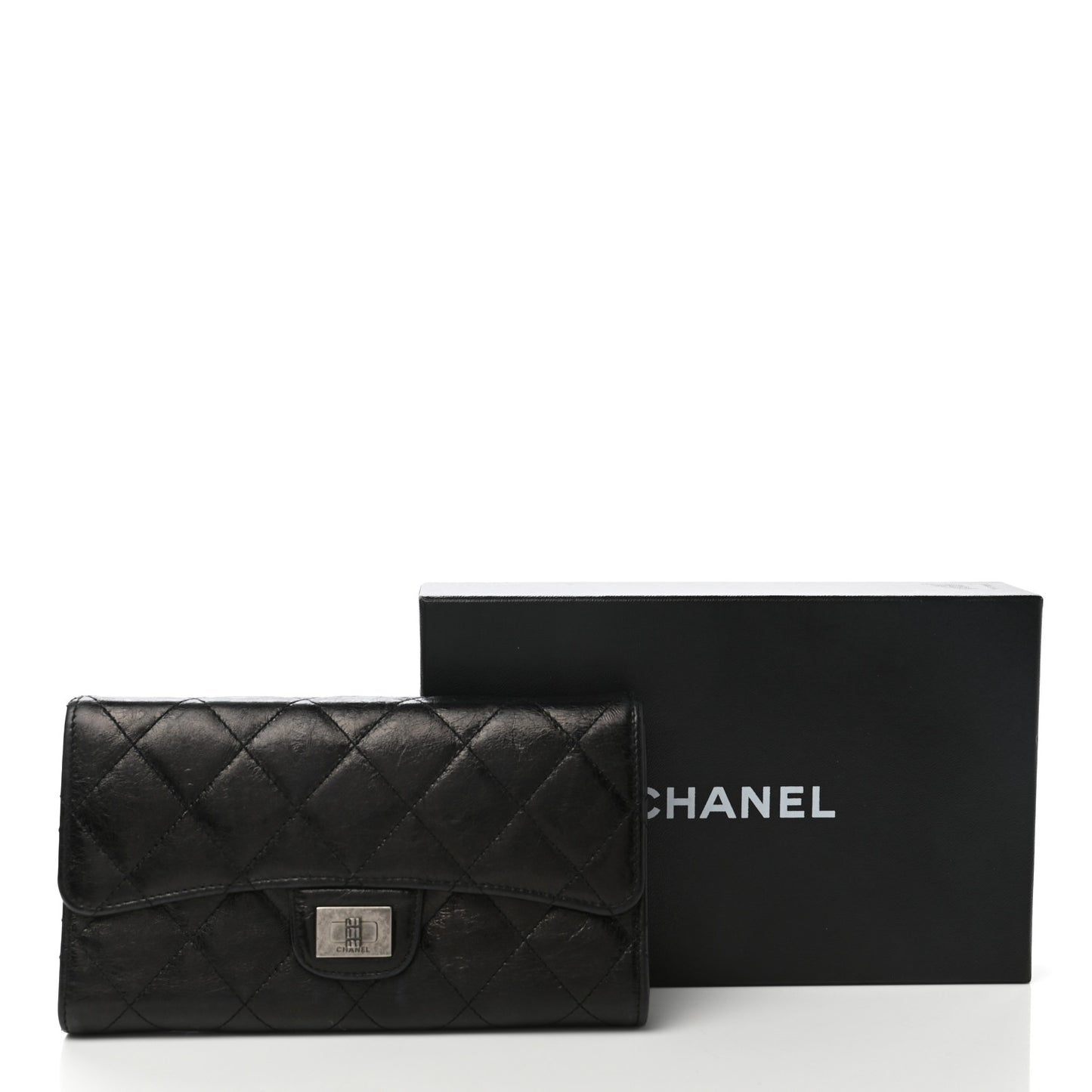 Glazed Calfskin Quilted Reissue Long Flap Wallet Black