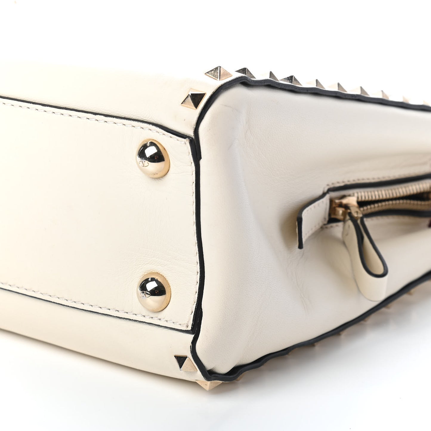 Vitello Small Rockstud Top Handle Tote Ivory