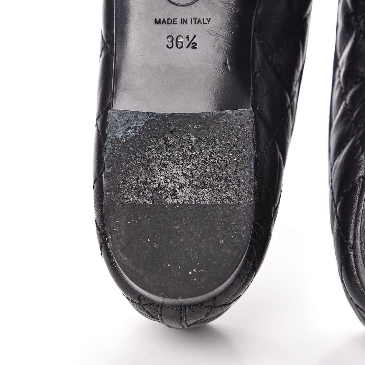 Aged Calfskin Quilted CC Cap Toe Ballerina Flats 36.5 Black