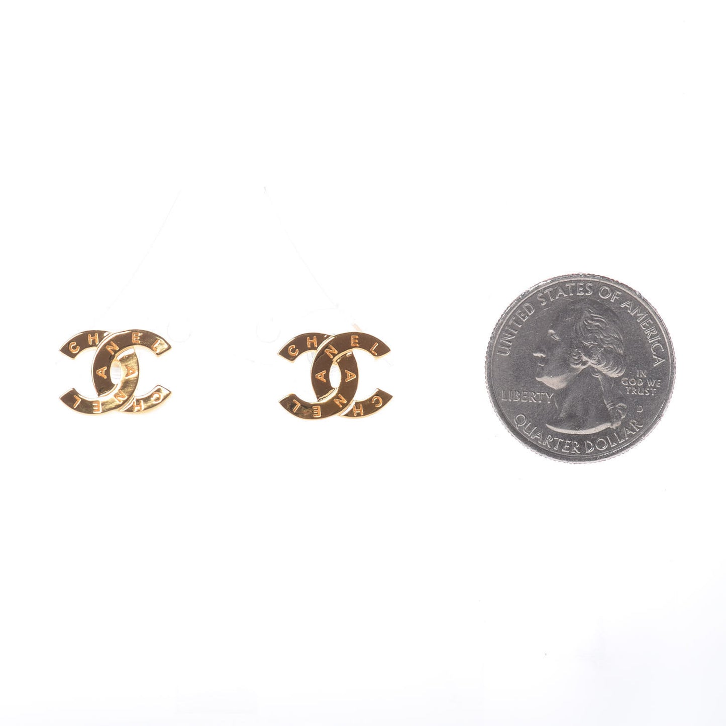 Metal CC Paris Button Stud Earrings Gold