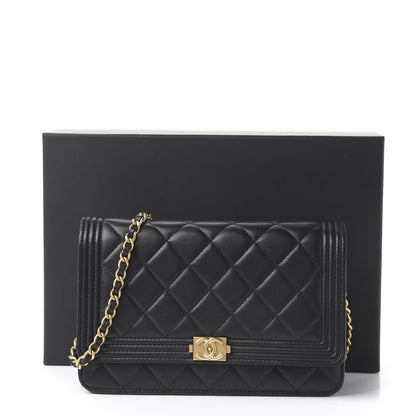 Chanel Calfskin Quilted Boy Wallet On Chain WOC Black 10 of 10