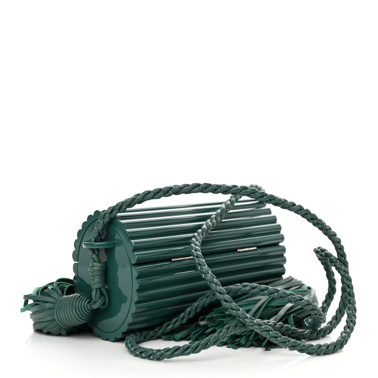 Saint Laurent Ribbed Plexiglass Lambskin Fringe Monogram Opium Box Bag Green 3 of 16