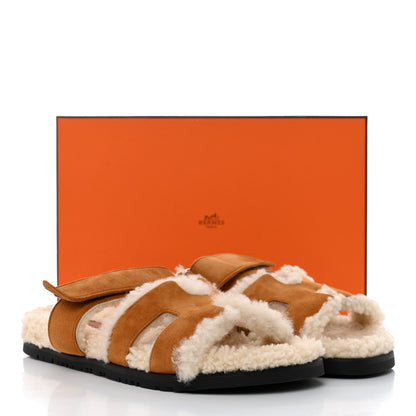 Hermes Suede Goatskin Woolskin Womens Chypre Sandals 39 Naturel Ecru 9 of 9