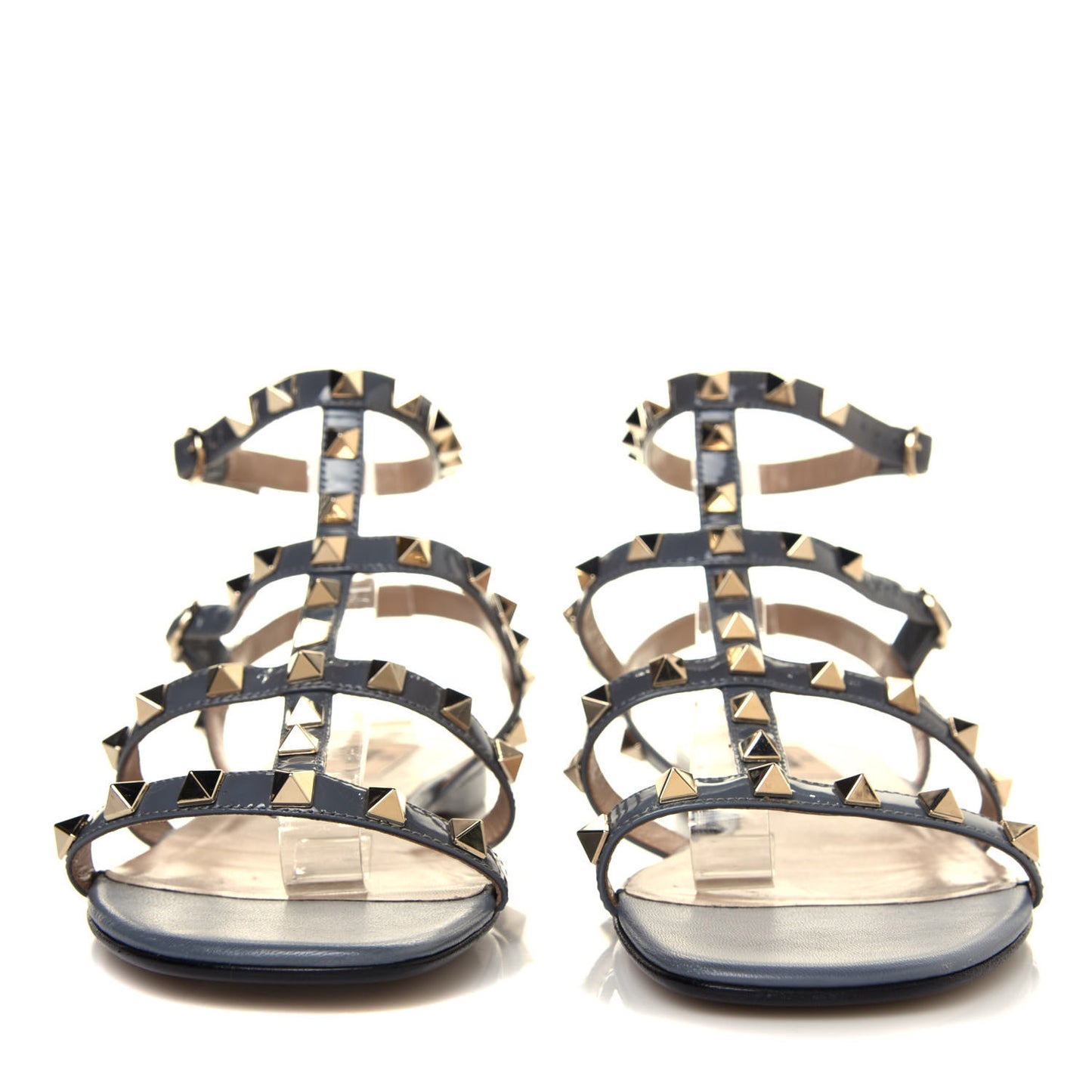 Patent Rockstud Gladiator Flat Sandals 38 Light Stone