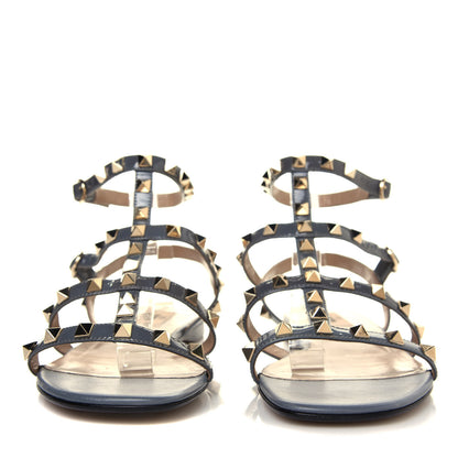Valentino Garavani Patent Rockstud Gladiator Flat Sandals 38 Light Stone 2 of 8