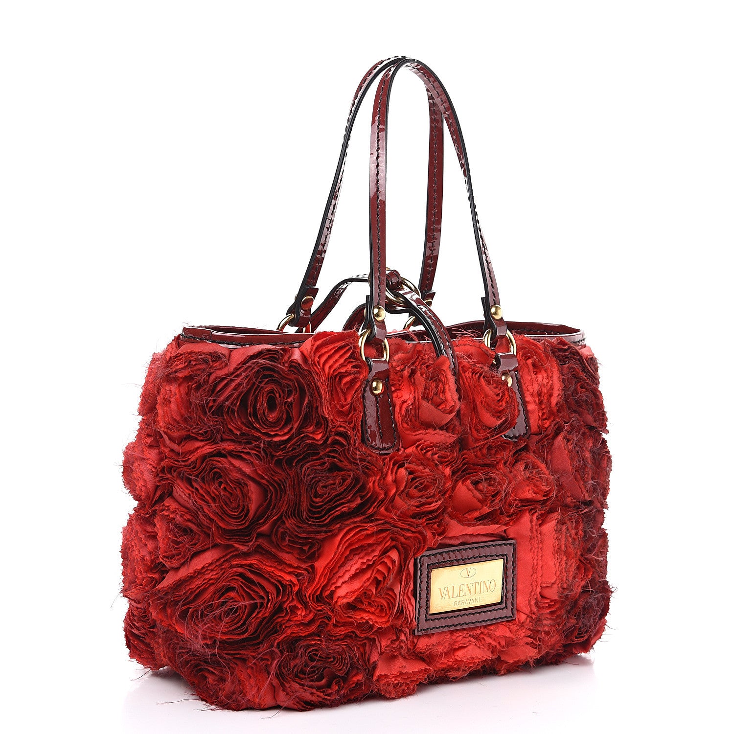 Valentino Garavani Silk Patent Rosier Tote Red 2 of 9