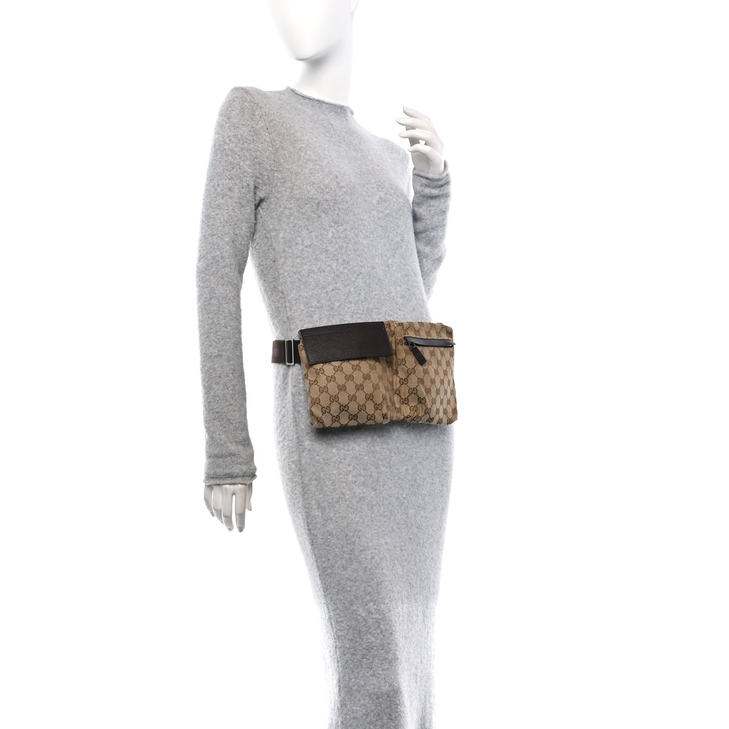 GG Monogram Double Pocket Belt Bag Dark Brown