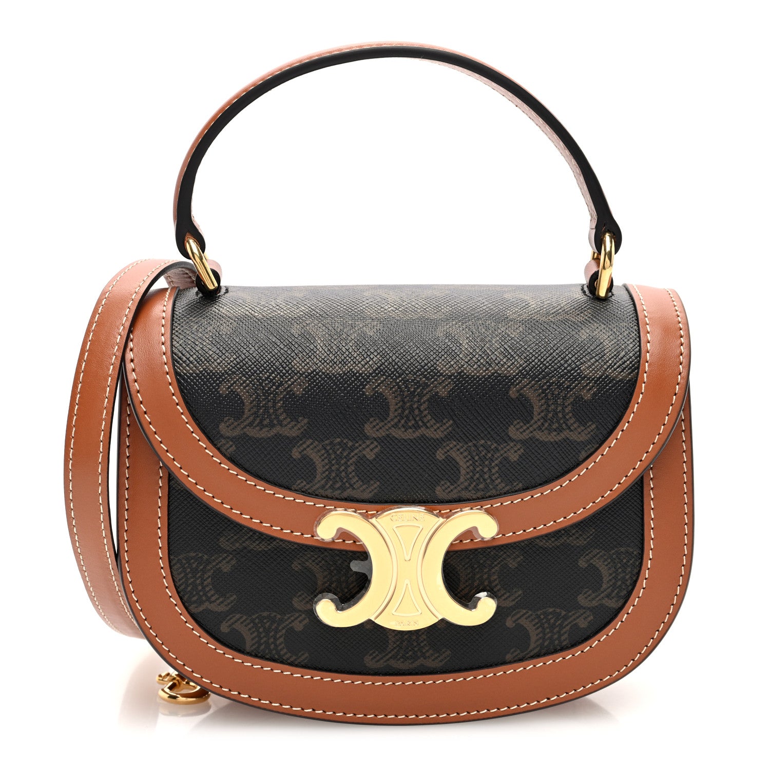 Celine Canvas Calfskin Triomphe Mini Besace Clea Tan 1 of 9