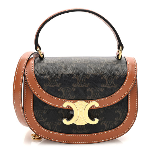 Canvas Calfskin Triomphe Mini Besace Clea Tan