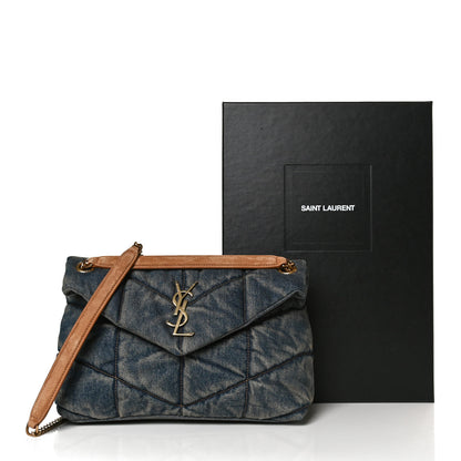 Saint Laurent Denim Quilted Small Loulou Puffer Monogram Chain Satchel Blue Cinnamon 22 of 23