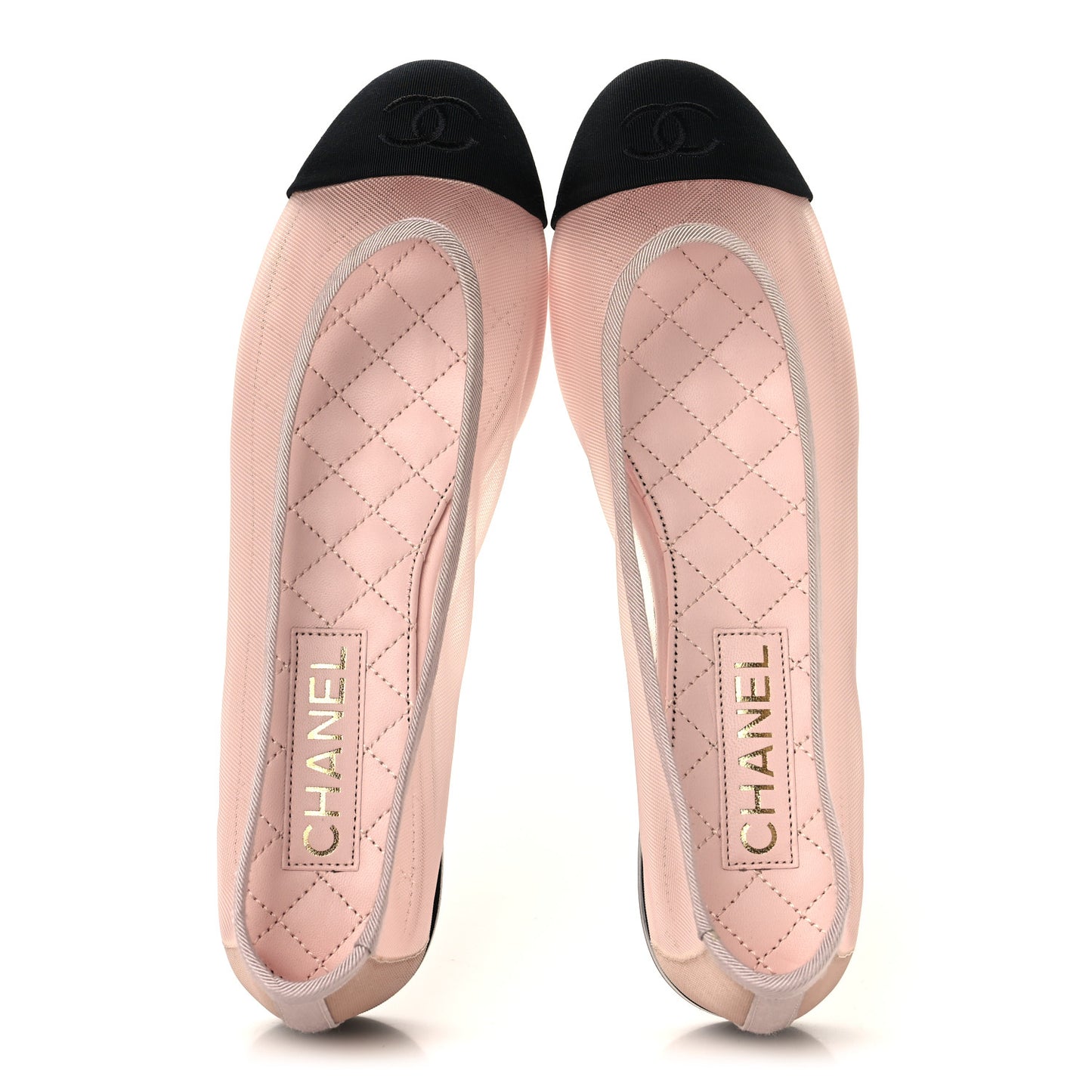 Mesh Grosgrain CC Ballerina Flats 39.5 Pink Black