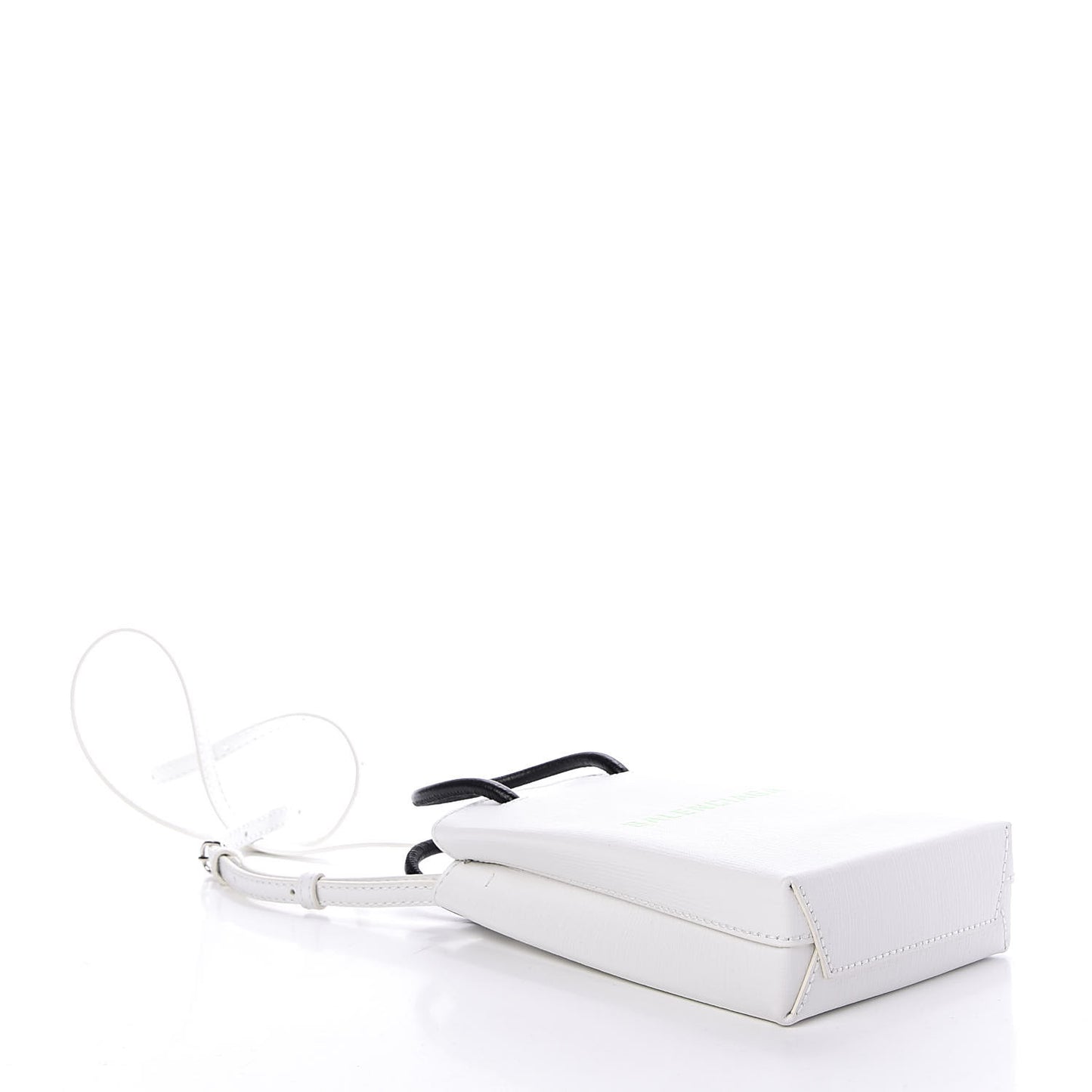 Squared Calfskin Logo Shopping Phone Holder Bag White Light Green