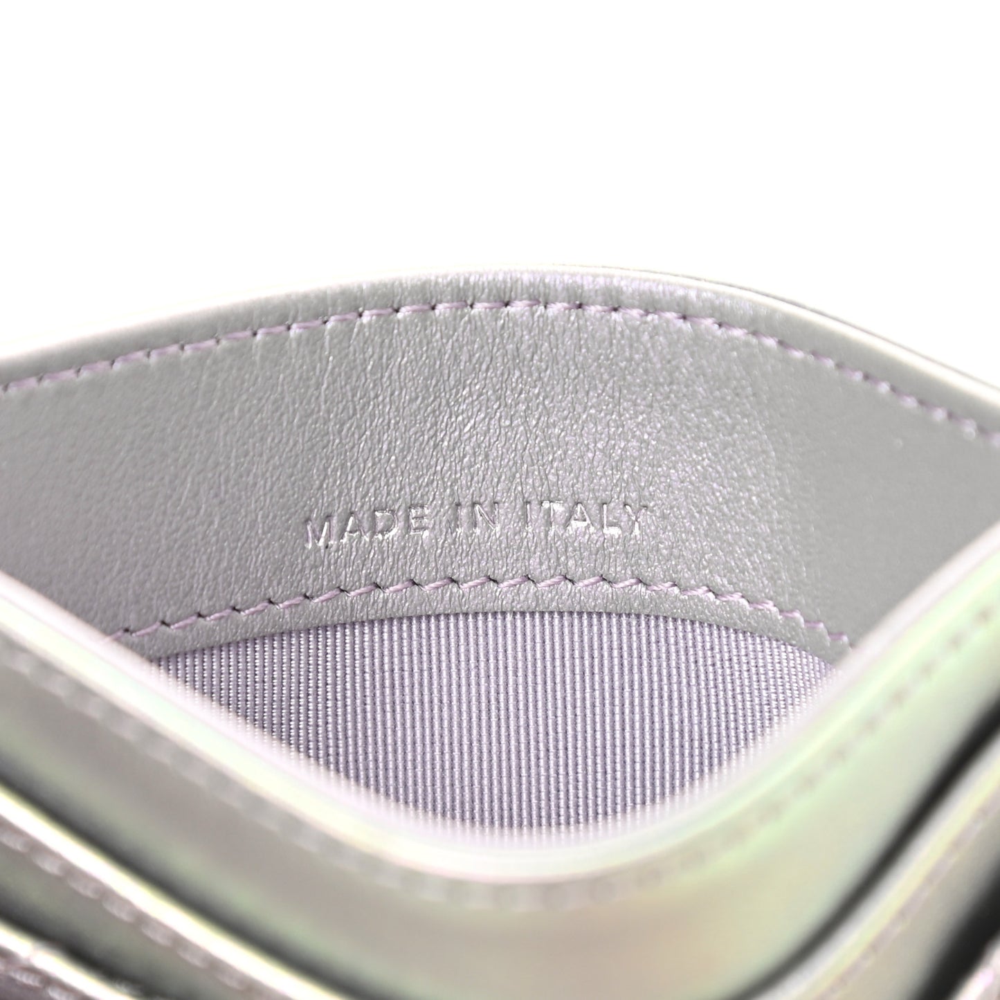 Iridescent Calfskin Quilted Card Holder Light Purple