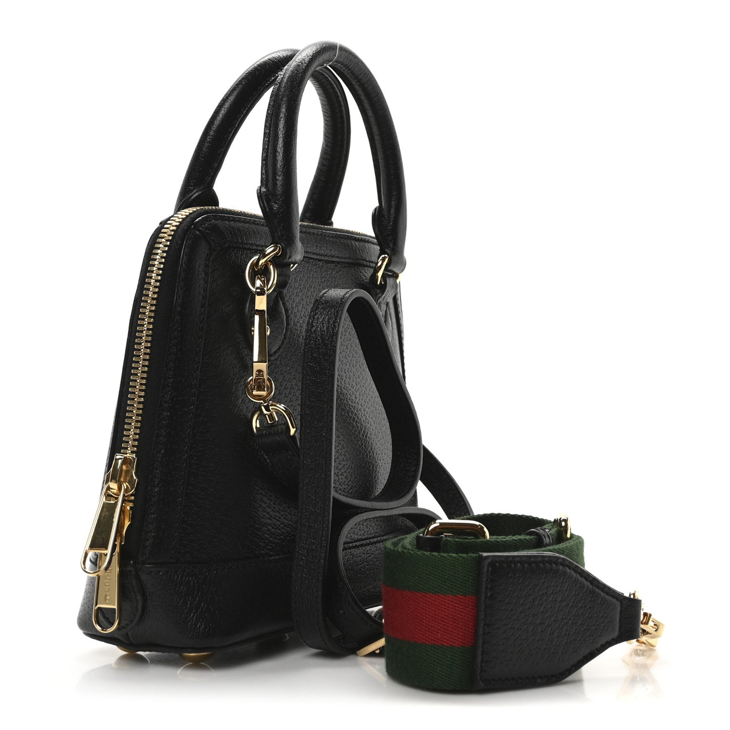 X ADIDAS Textured Dollar Calfskin Web Trefoil Mini Horsebit 1955 Top Handle Bag Black Off White