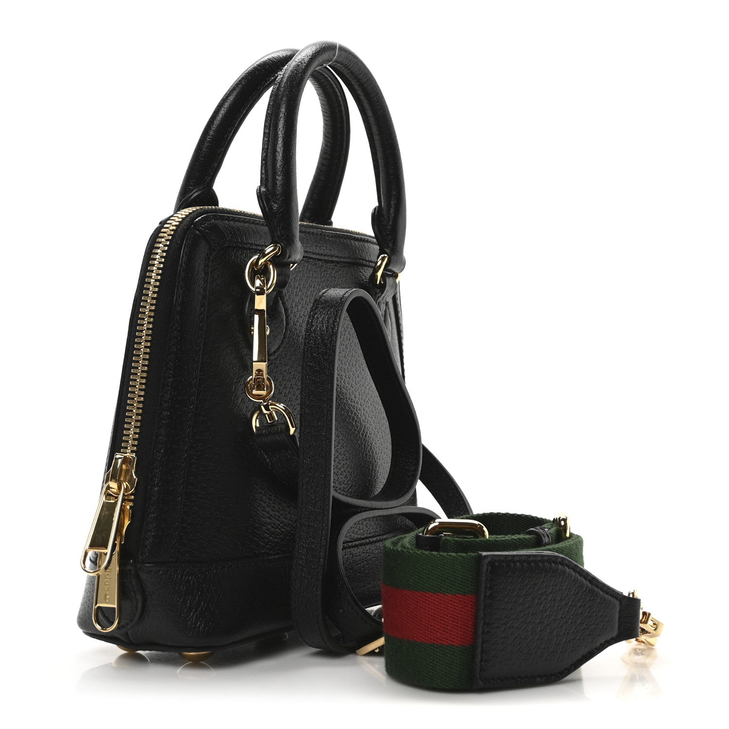 Gucci X ADIDAS Textured Dollar Calfskin Web Trefoil Mini Horsebit 1955 Top Handle Bag Black Off White 3 of 10