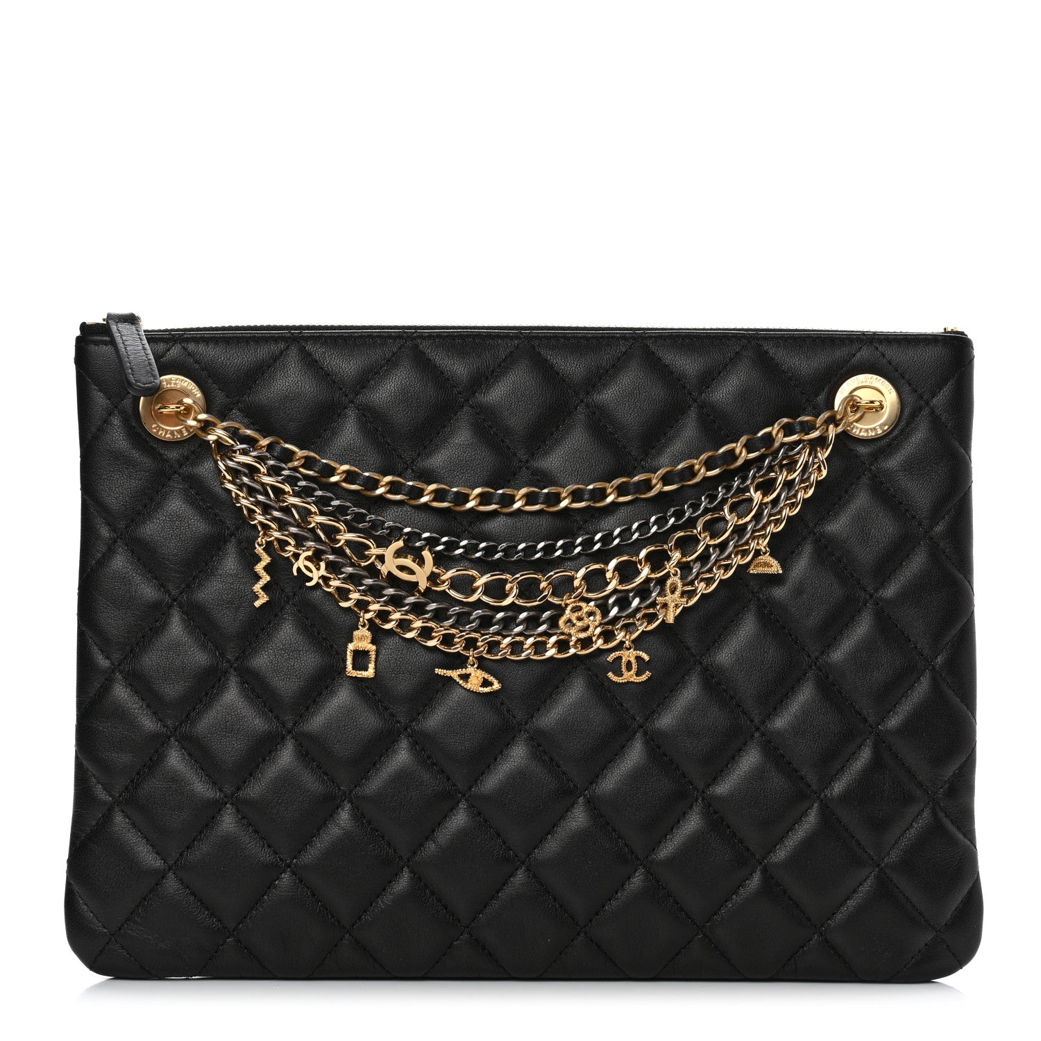 Chanel Lambskin Quilted Egyptian Amulet Zipped Pouch Black 1 of 7