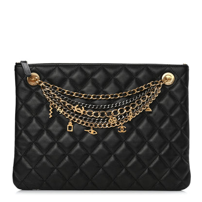 Chanel Lambskin Quilted Egyptian Amulet Zipped Pouch Black 1 of 7