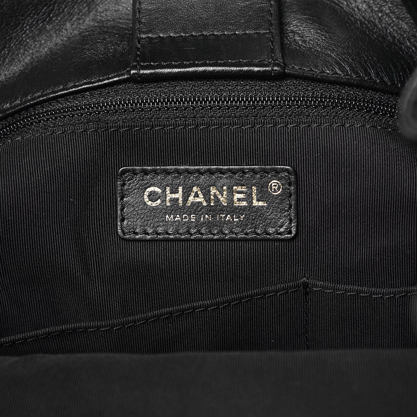 Lambskin Quilted Large Drawstring Bag Black