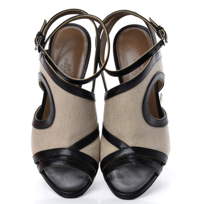 Hermes Toile Calfskin Rafaella Sandals 38 Natural Black 5 of 10