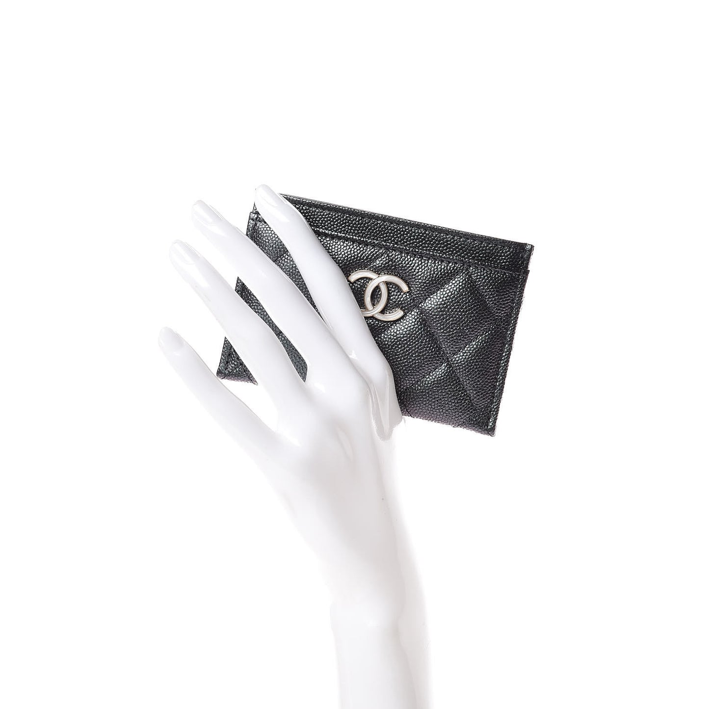 Iridescent Caviar Quilted Card Holder Black
