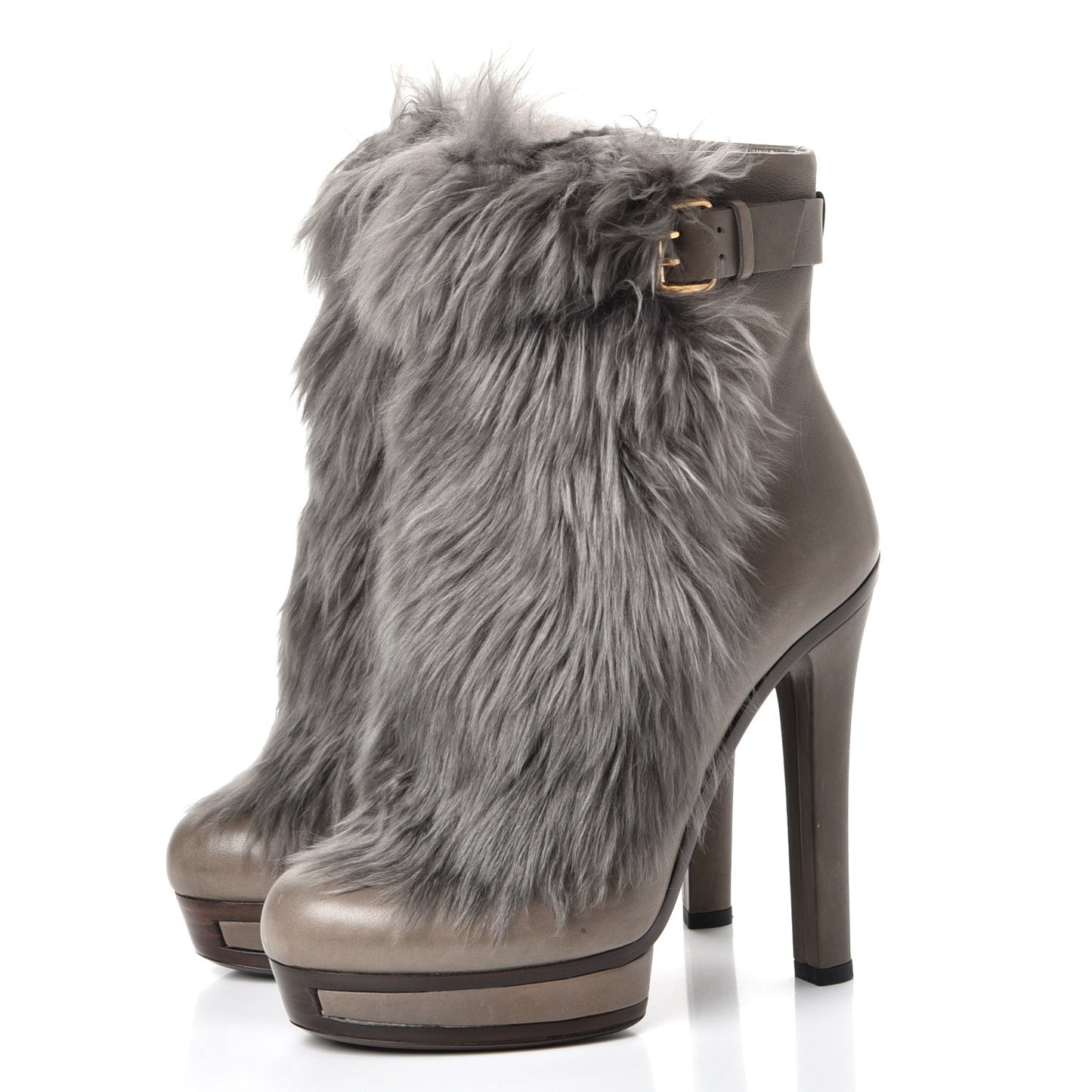 Alpaca Fur Lambskin Alyona Platform Ankle Boots 36.5 Grey