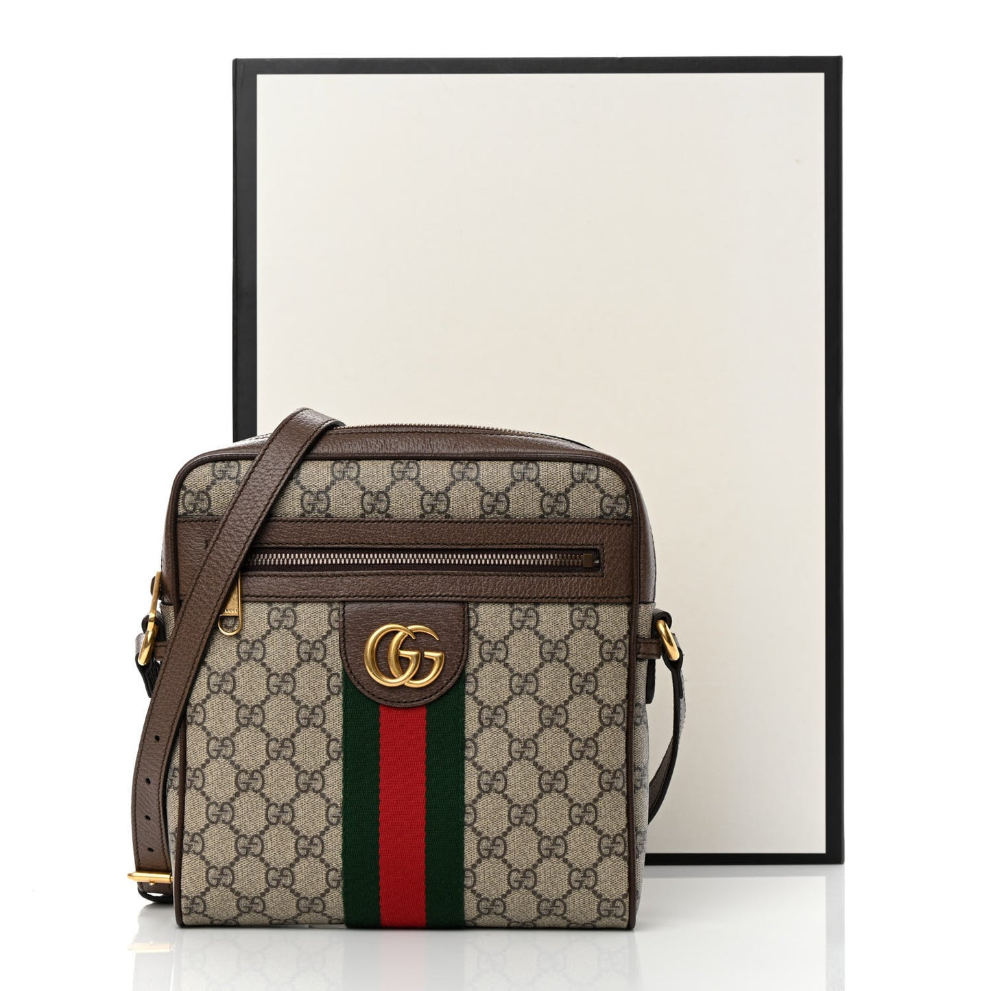 GG Supreme Monogram Web Small Ophidia Messenger Bag Brown