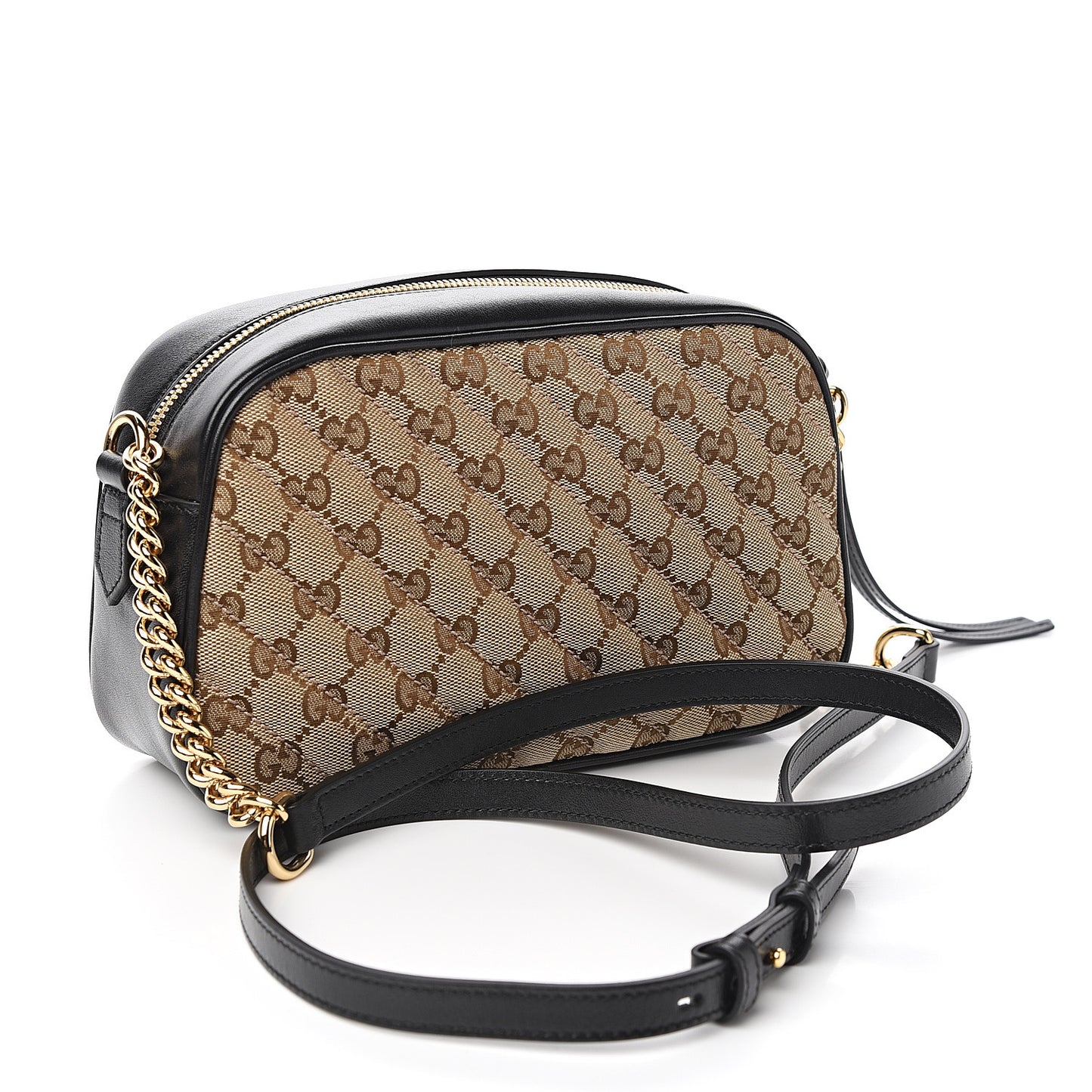 Monogram Matelasse Diagonal Small GG Marmont Chain Shoulder Bag Beige Black