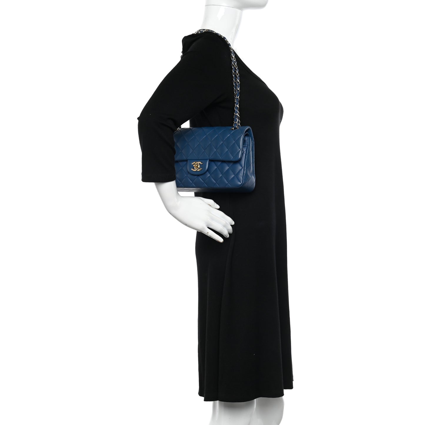 Lambskin Quilted Small Double Flap Dark Blue