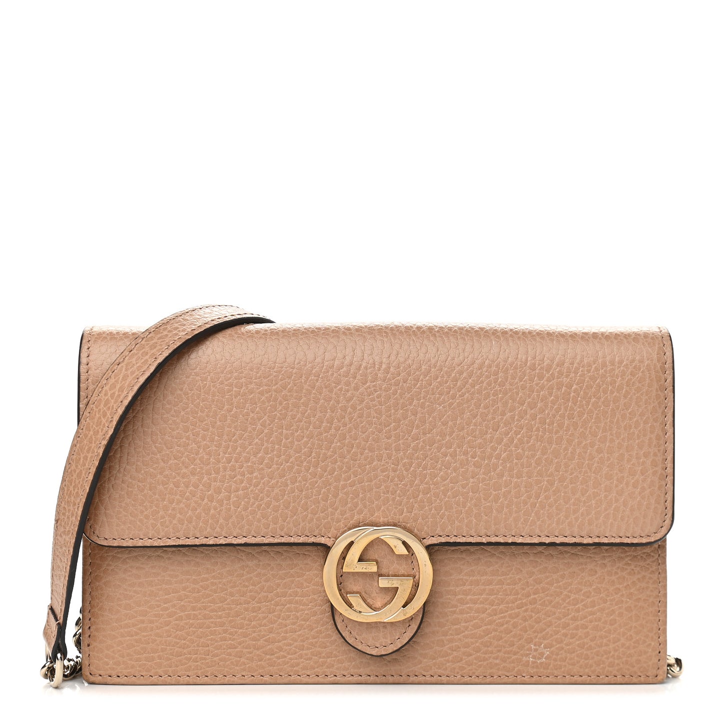 Dollar Calfskin Interlocking G Chain Wallet Camelia