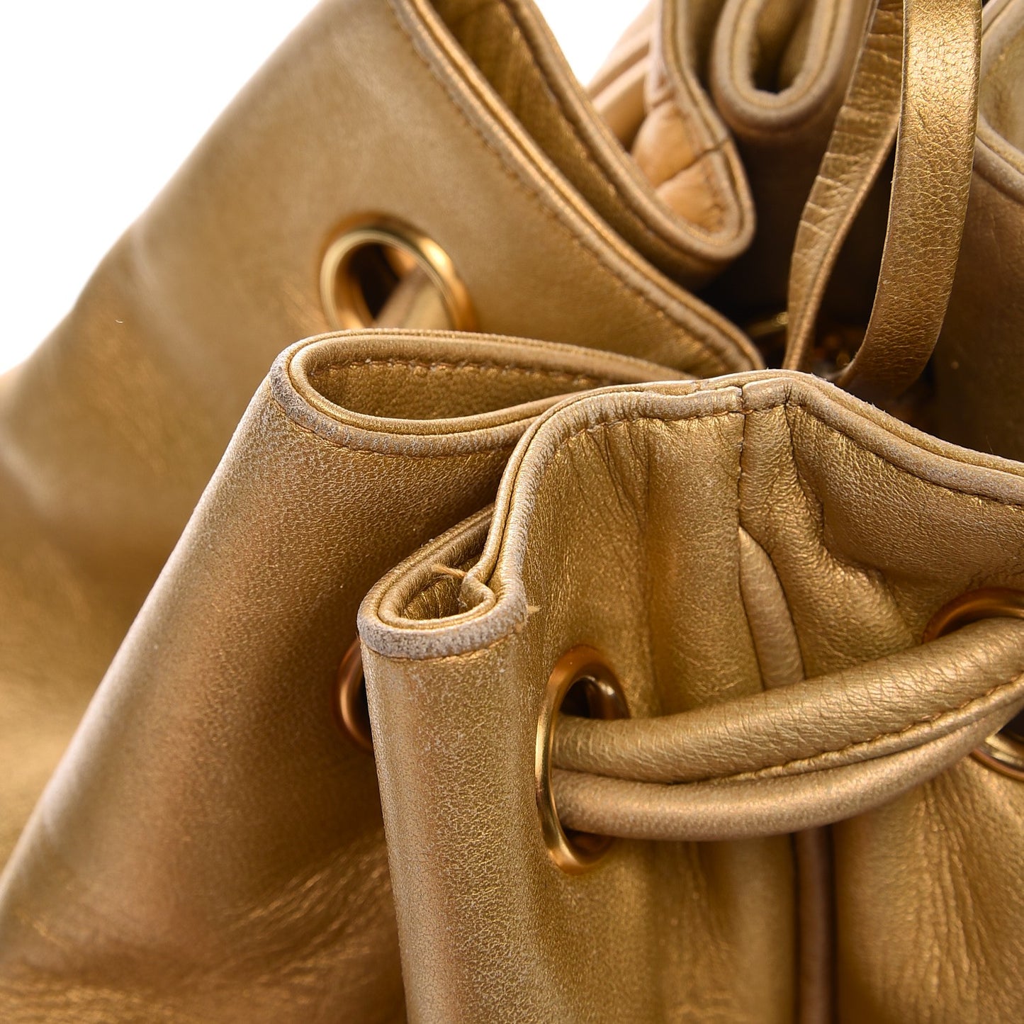 Metallic Lambskin CC Drawstring Shoulder Bag Gold