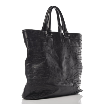 Prada Calfskin Zebra Striped Tote Bag Black 3 of 15