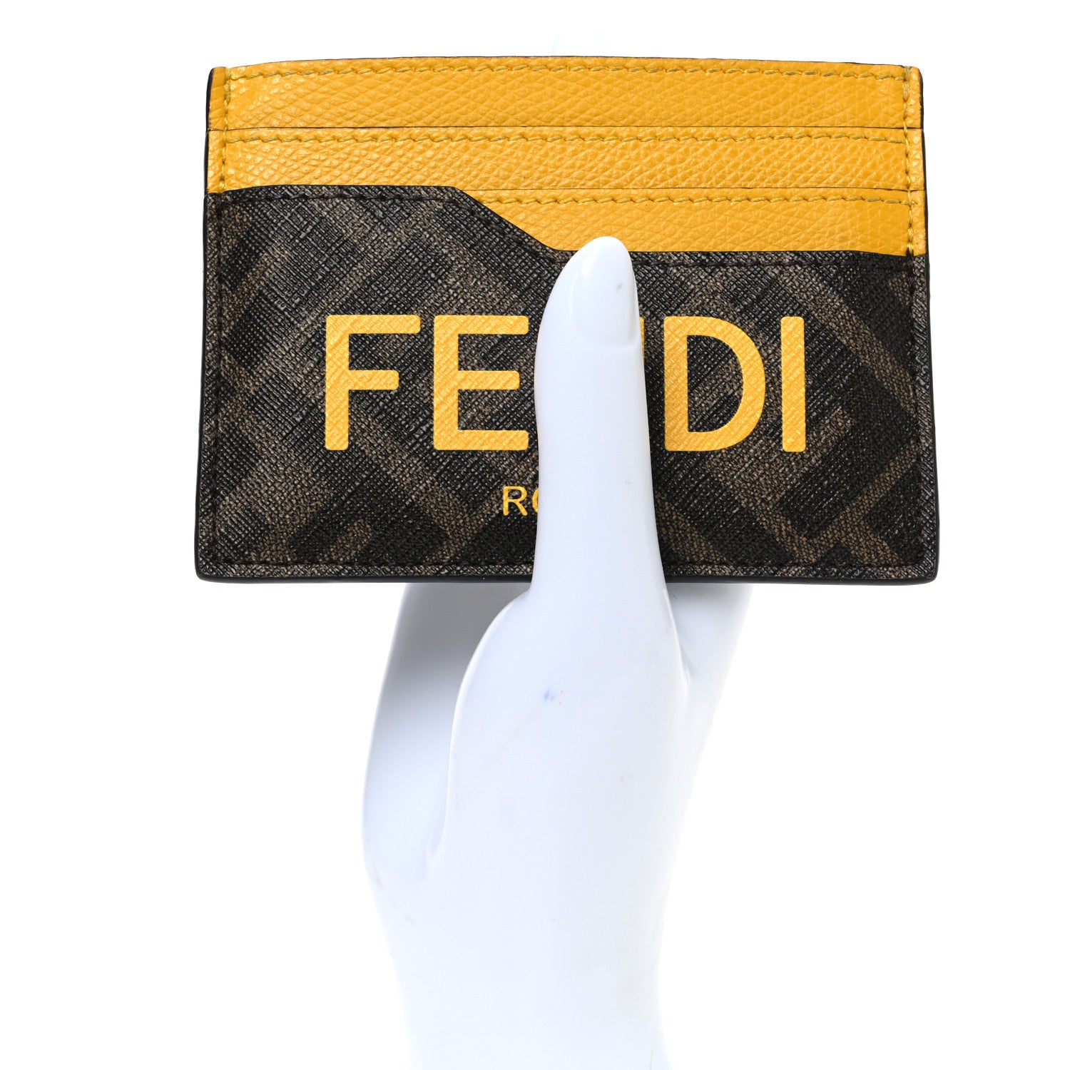 Fendi Glazed Fabric Vitello Cruise FF 1974 Logo Card Holder Black Sunflower 2 of 7