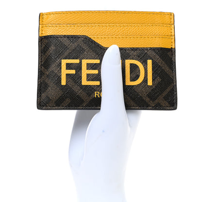 Fendi Glazed Fabric Vitello Cruise FF 1974 Logo Card Holder Black Sunflower 2 of 7