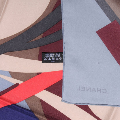 Chanel Silk Camellia Geometric Flower Scarf Blue Multicolor 5 of 5