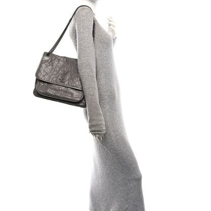 Saint Laurent Crinkled Calfskin Matelasse Monogram Large Niki Chain Satchel Fog 2 of 10