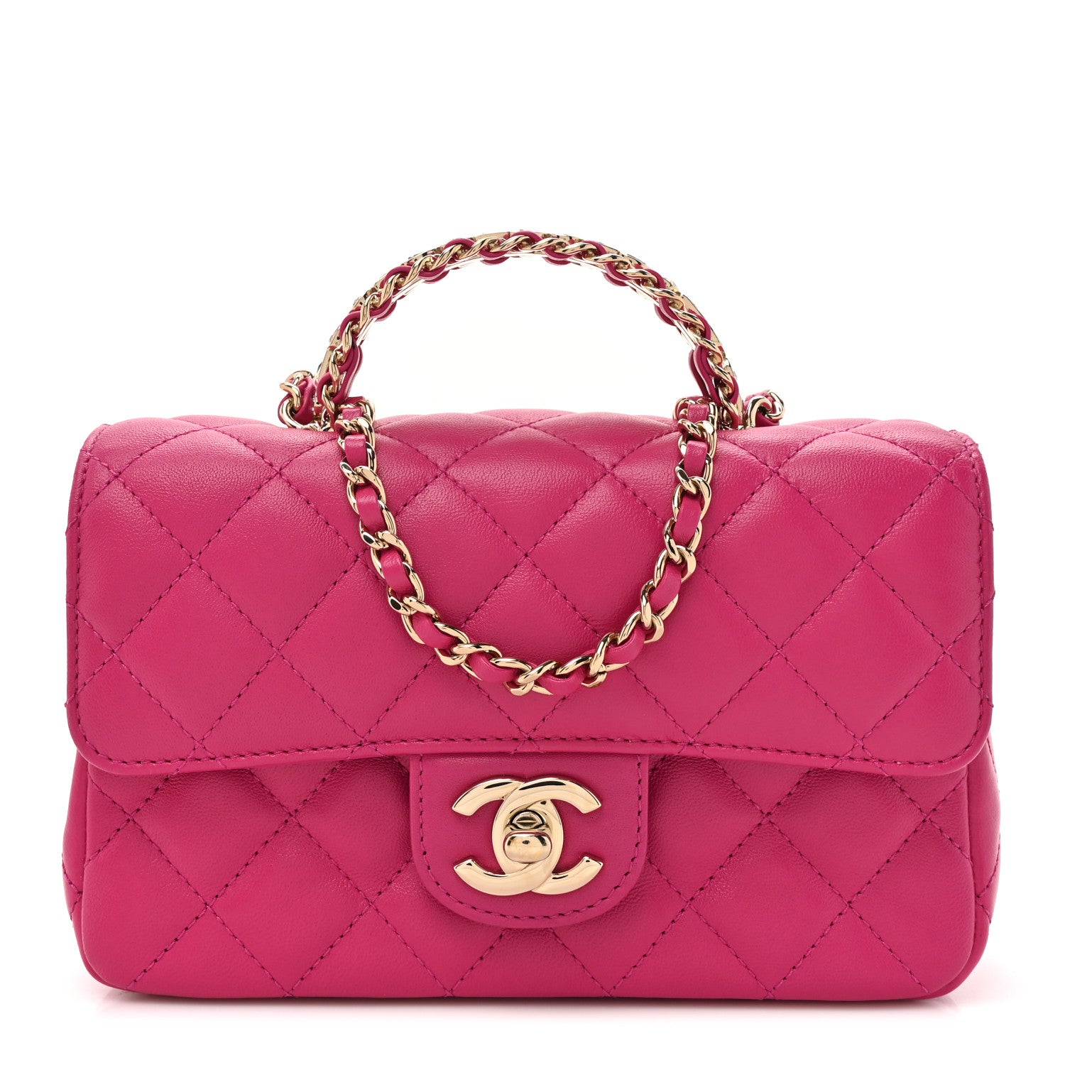 Chanel Lambskin Quilted Mini Crystal Top Handle Rectangular Flap Dark Pink 1 of 12