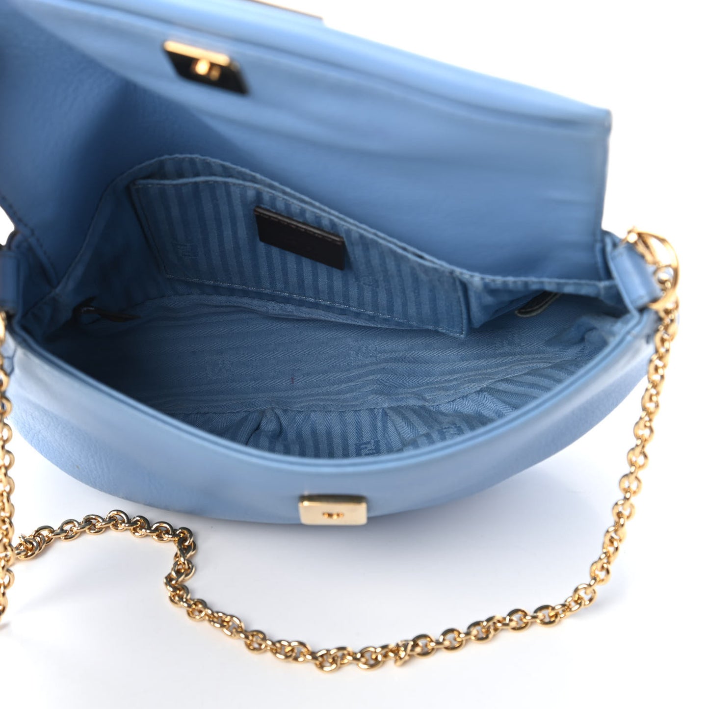 Vitello Flamingo Enamel Fendista Pouchette Crossbody Blue