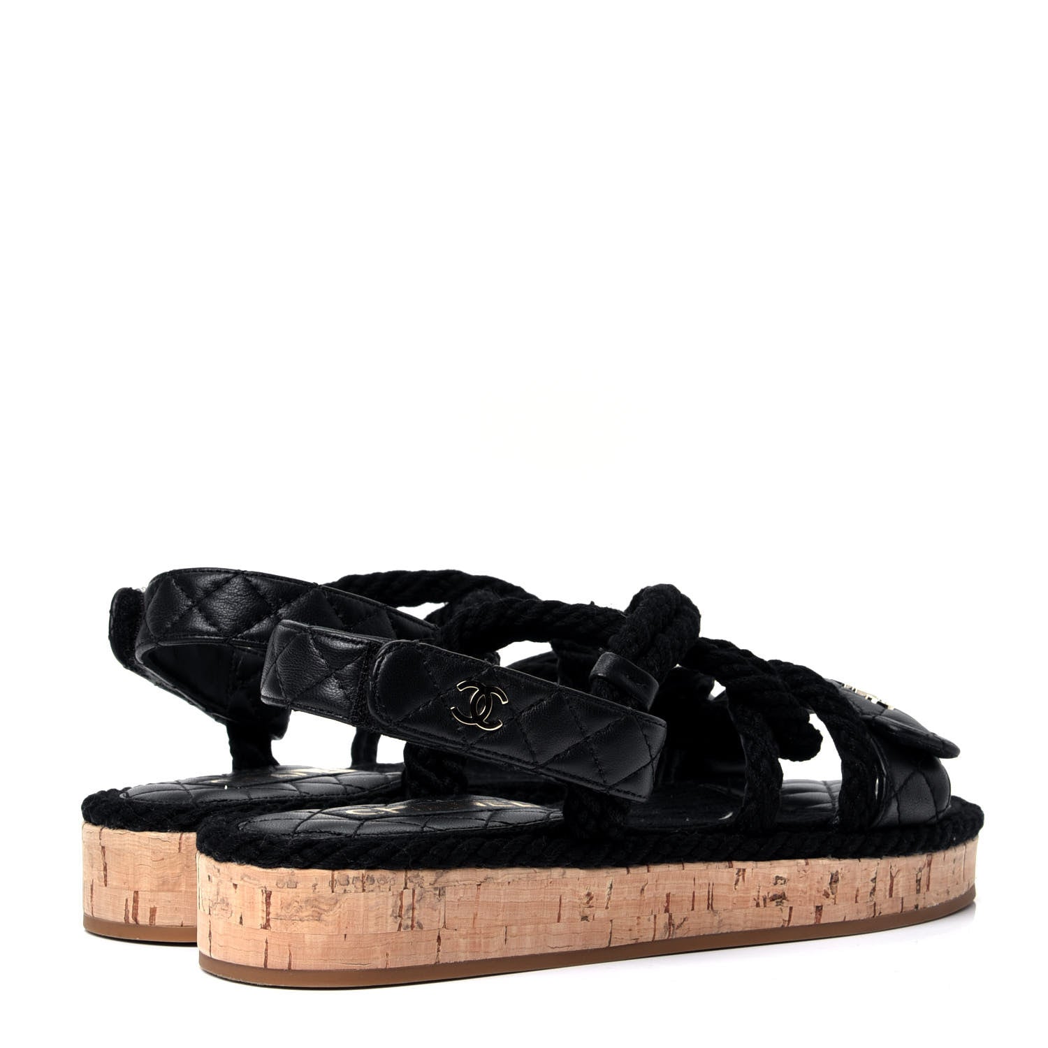 Chanel Cord Lambskin Quilted Logo Sandals 37 Black 3 of 10