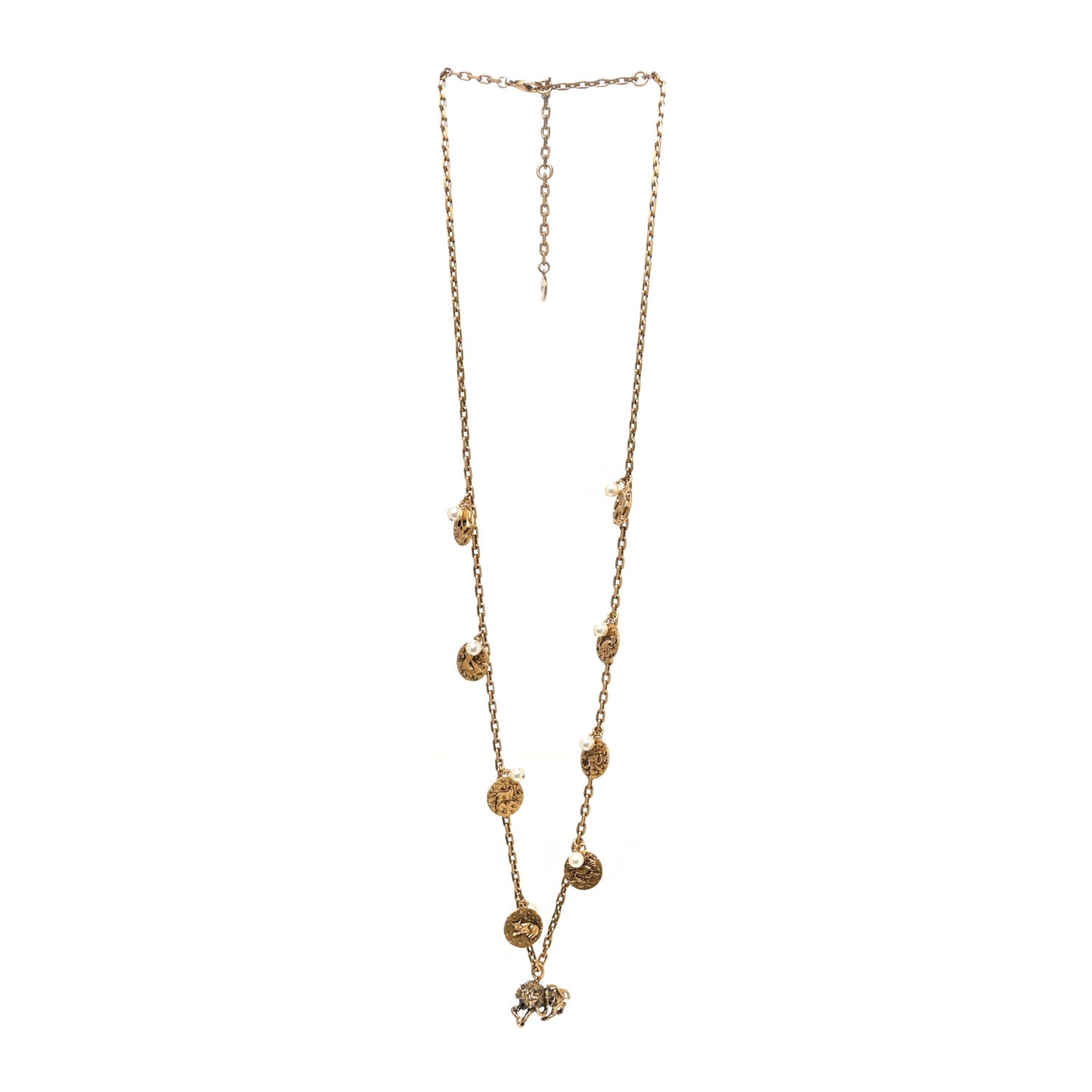 Metal Pearl Zodiac Charms Necklace Aged Gold