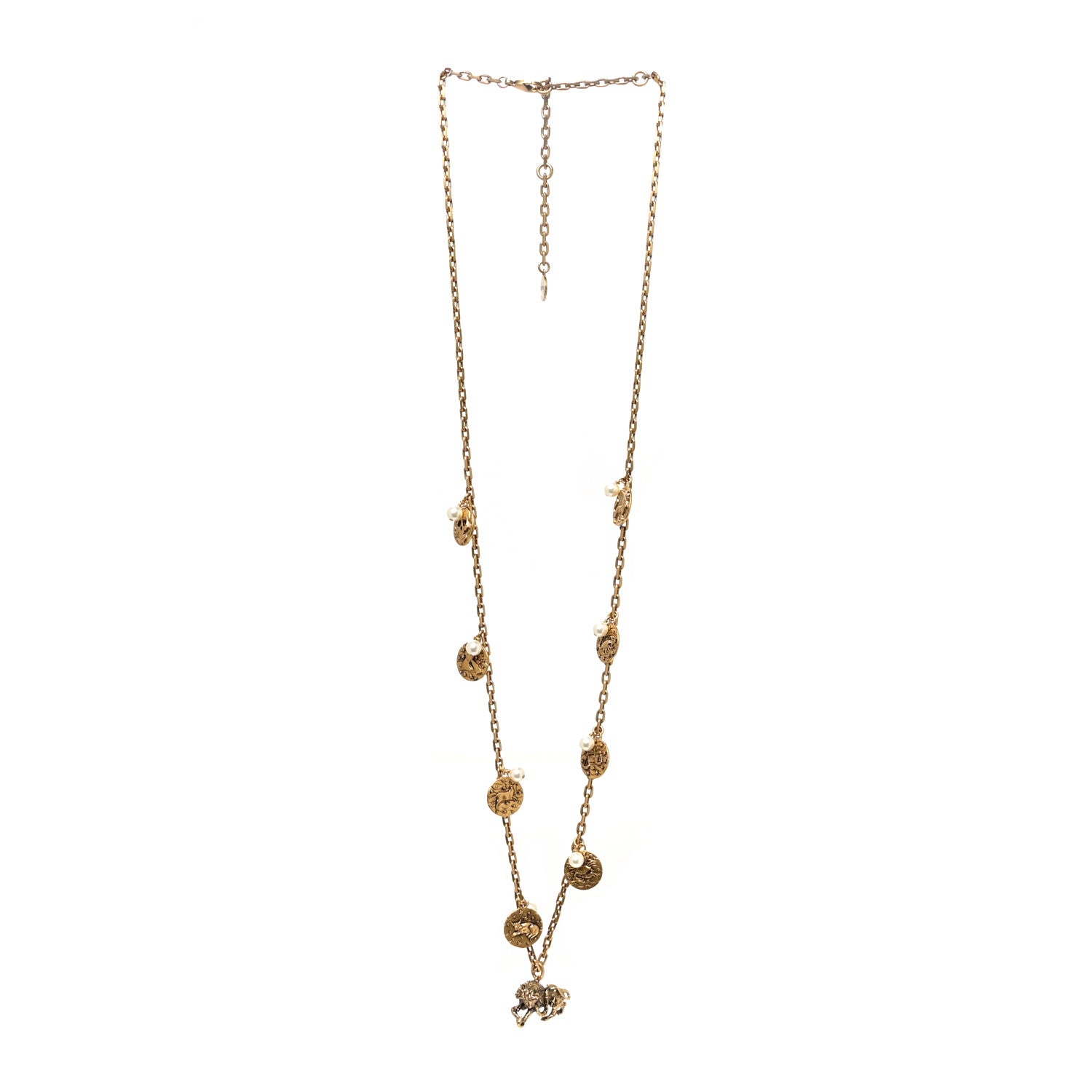 Christian Dior Metal Pearl Zodiac Charms Necklace Aged Gold 2 of 3
