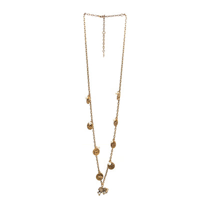 Christian Dior Metal Pearl Zodiac Charms Necklace Aged Gold 2 of 3