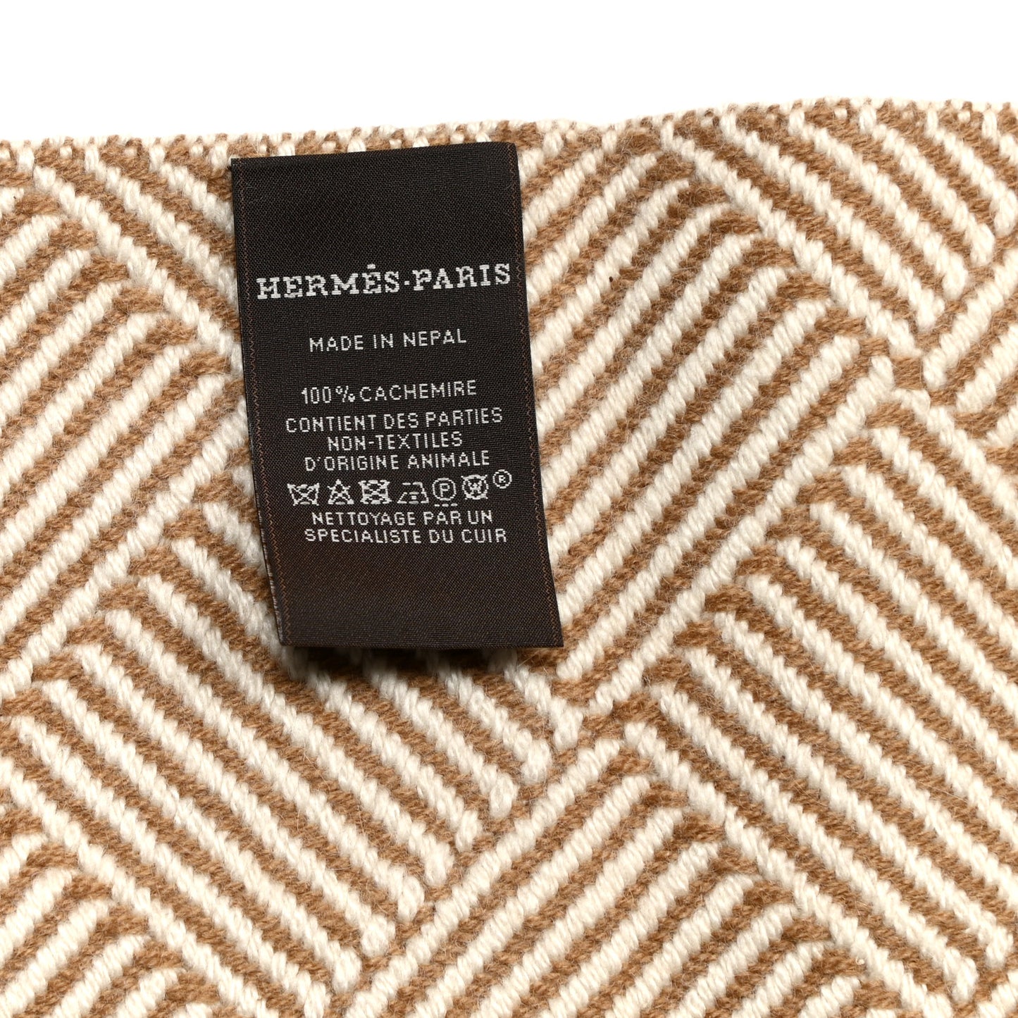 Cashmere Tile Weave Muffler Camel Ecru