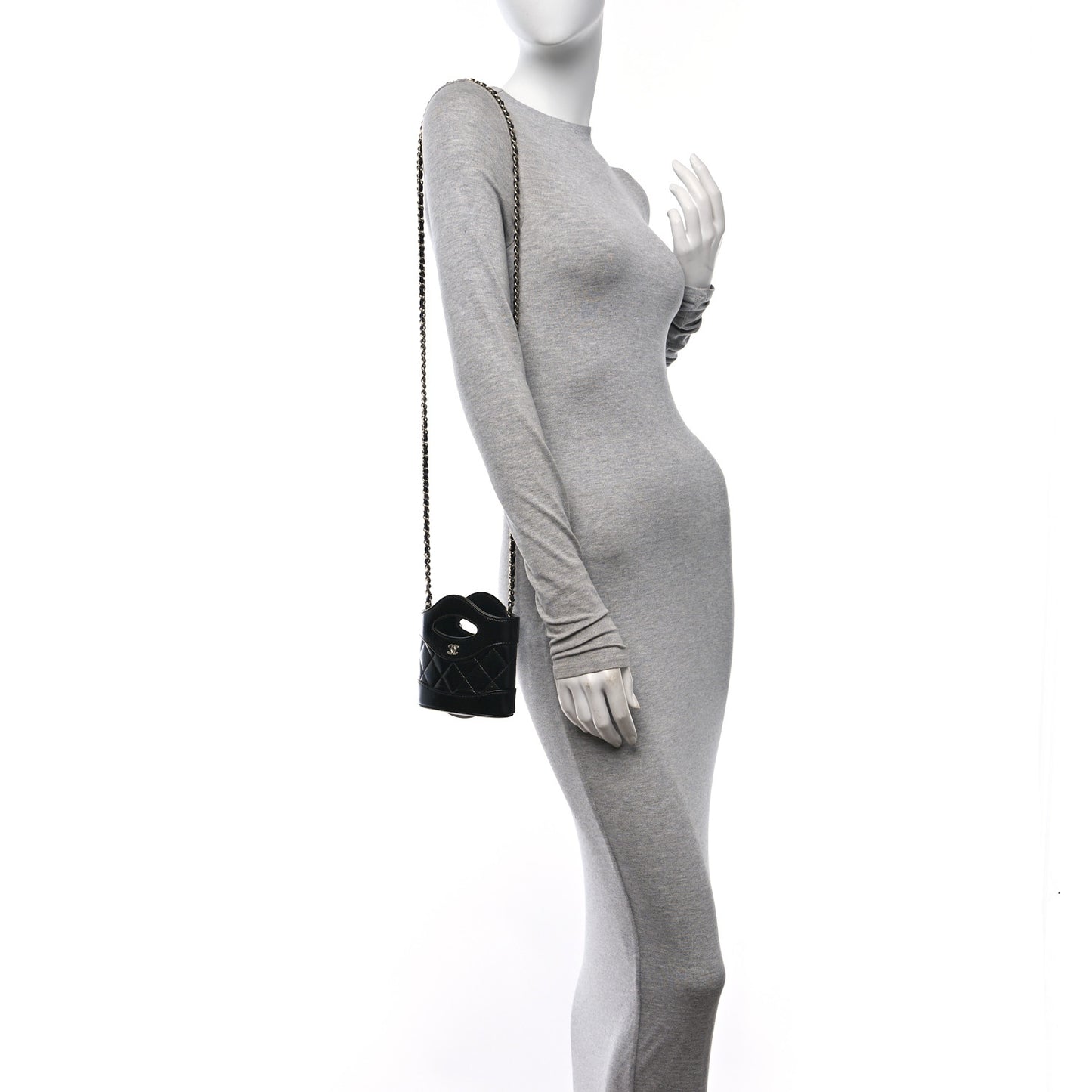 Shiny Lambskin Quilted 31 Nano Clutch With Chain Black